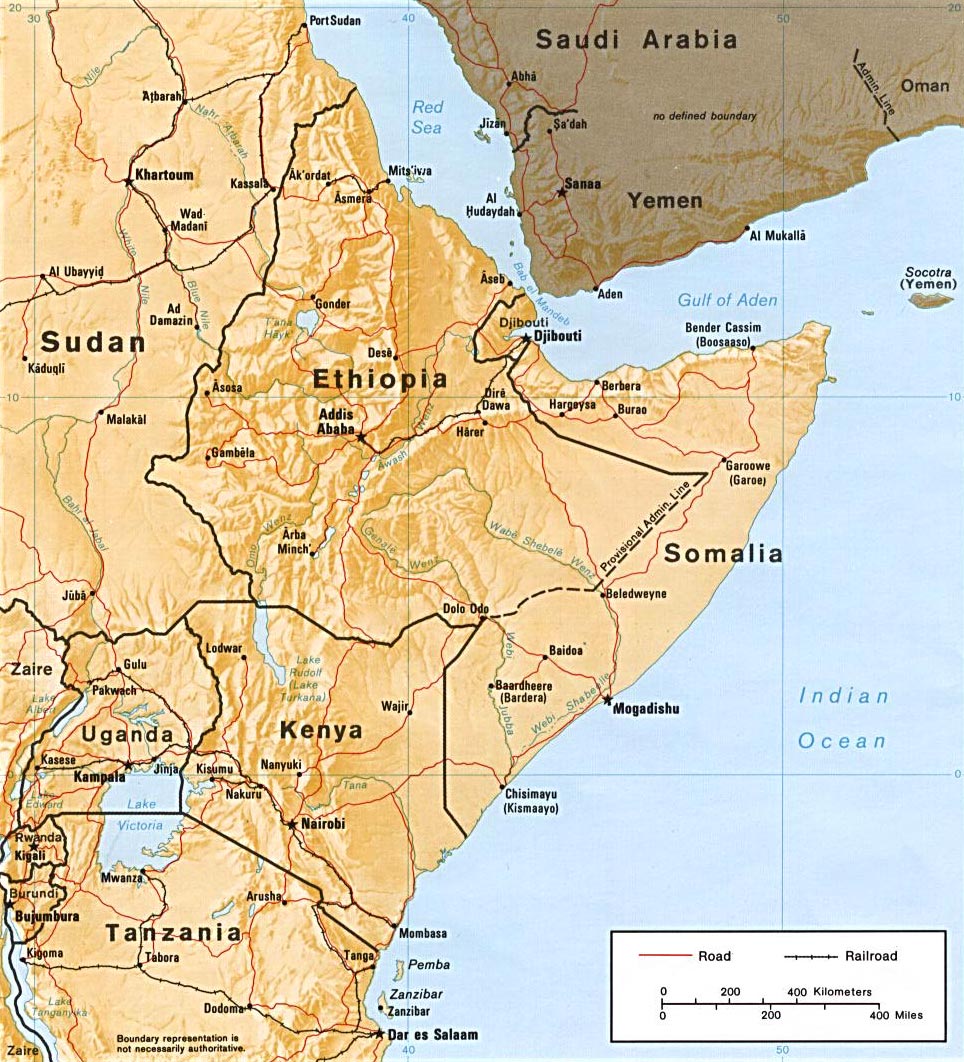 Horn Of Africa Map Somalia Ethiopia And Red Sea