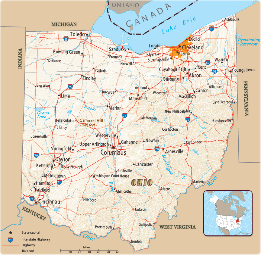 ohio state in us map Map Of Ohio State Of U S ohio state in us map