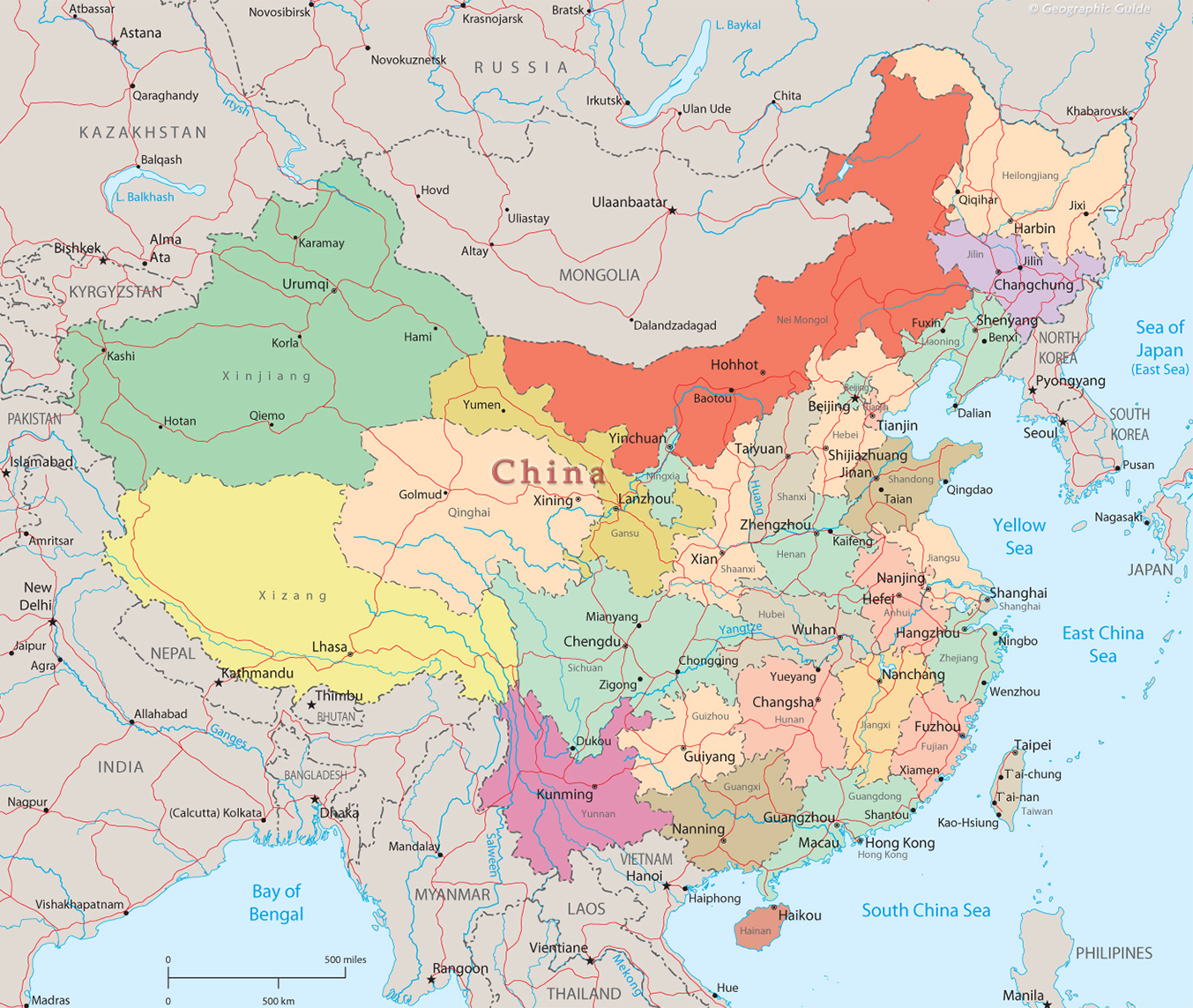 Political Map Of China Beijing Hong Kong