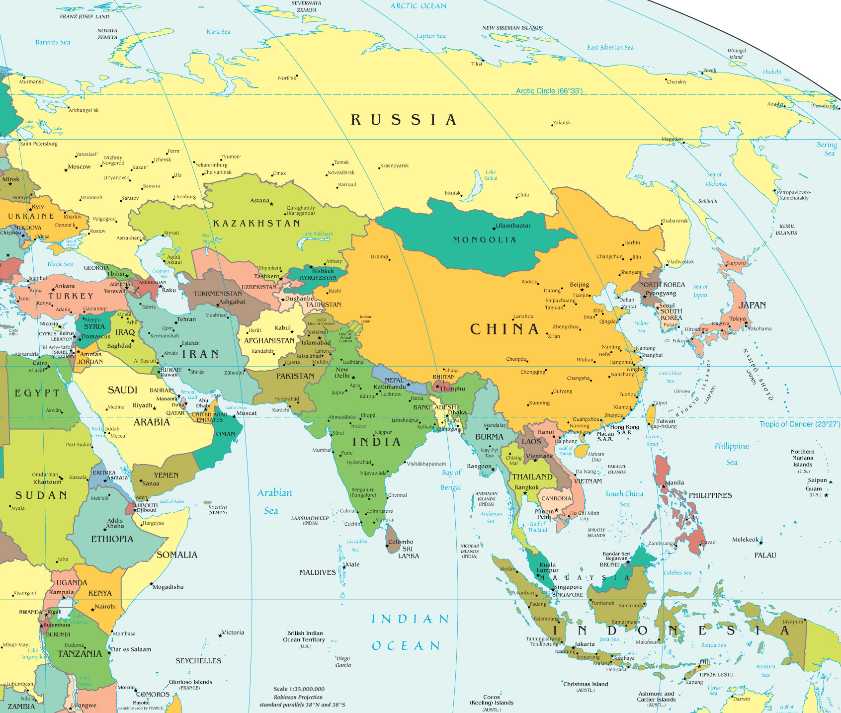 Map Asia Political India China Japan